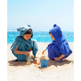 MissShorthair Towel Poncho for Kids, Hooded Beach Towel for Girl&Boy, Surf Poncho Swim Changing Robe Microfiber Bath Towel 10-13 Years Bear Lyons Blue