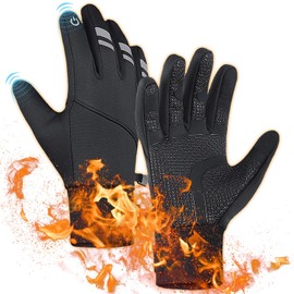 CUEMOON Winterhandschuhe für Herren, Thermohandschuhe, Motorradhandschuhe für Damen, Winter, Touchscreen, zum Laufen, Radfahren, Mountainbiken, Schwarz (M)