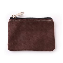 Hibate Small Canvas Coin Purse Holder Wallet Zip Pouch Money Purses Bag for Women Men Kids (Brown)