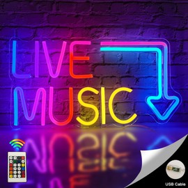 Horseneon Live Music Neon Sign Music Neon Light Sign with Changing RGB Lights Letter Neon Light Music Neon Lights with Remote Control for Bedroom Bar Music Studio Party