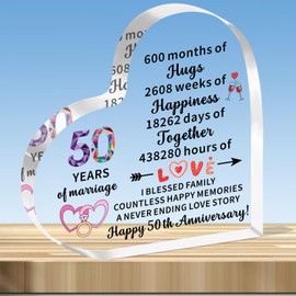 JMIMO 50th Golden Wedding Anniversary Present for Her and Him 50 Years of Marriage Gifts for Couple Wife Husband Heart-Shaped Acrylic Keepsake Gift
