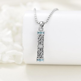 URONE Cylinder Cremation Urn Necklace for Ashes 925 Sterling Silver Sunflower Filigree Urn Necklace with Hollow Cylinder for Ashes Memorial Keepsake Ashes Jewellery for Women Men