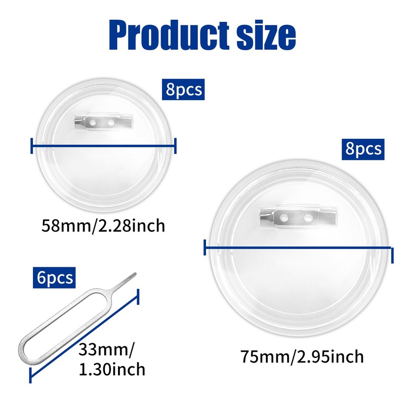 16 x Buttons DIY without Button Machine, 58/75 mm, Button