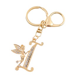 LAKFORET Alphabet Initial Letter Keychain Angel Key Ring for Purse Handbags Women Girl Letter Keychains (I)