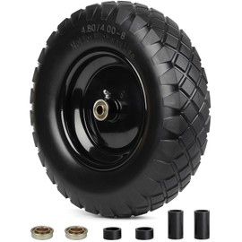 GICOOL 4.80/4.00-8" Wheelbarrow Tire, 16" Flat-Free Solid Tire and Wheel, 3-6" Centered Hub, 5/8" & 3/4" Bearing, For Garden Wagon Cart Trolley Dolly (1 Pack)