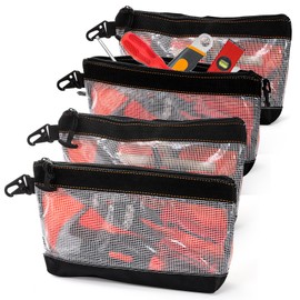 WRINGKIT 4 Pack Clear Tool Pouch, Small Tool Bag Organizer with Zipper, Waterproof Mesh Tool Pouch Travel Cosmetic Bag for Organization, Multipurpose Storage, 3 Compartment