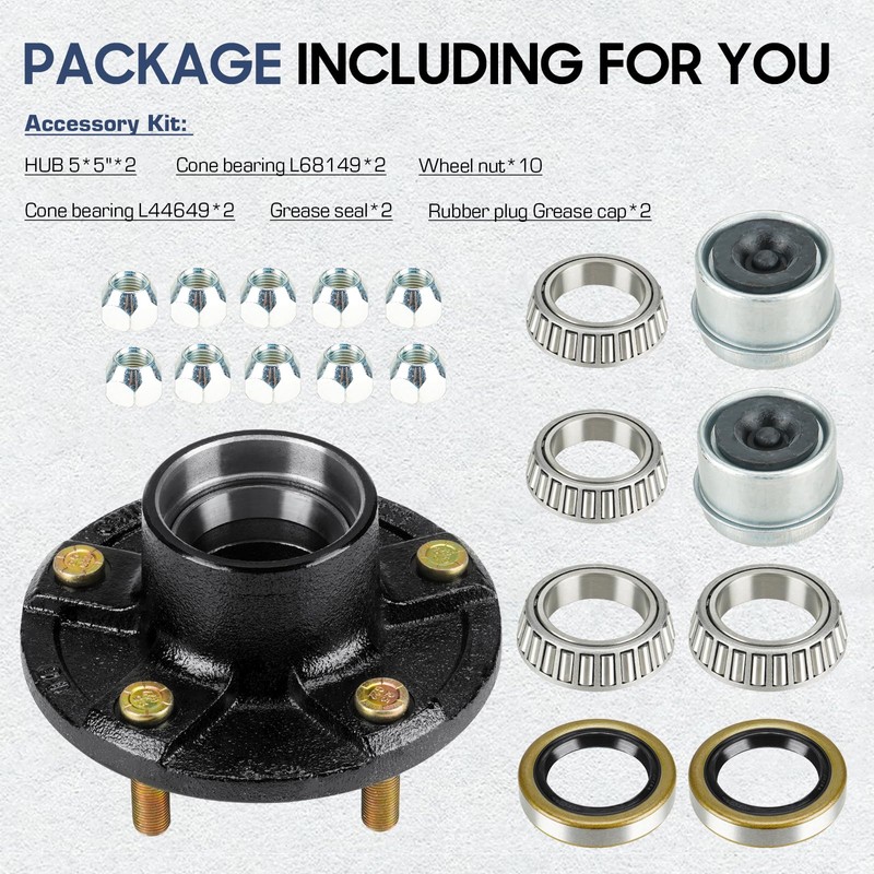 Trailer Wheel Idler Hub Kit, 5-Hole, 5" Bolt Circle Idler