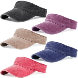 Washed Distressed Sun Visors for Women Men, Plain Sports Sun Hat Outdoor Beach Cap Sun Protection (5 Pack - Set 1)