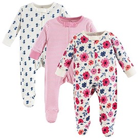 Touched by Nature unisex baby Organic Cotton and Play Sleepers, Garden Floral, 0-3 Months US