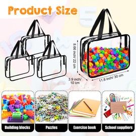 Cosblank 12 Pieces Large Toy Storage Bags with Zipper Clear PVC Organizing Bags Waterproof Zippered Toy Storage Organizer for Building Blocks Puzzle Stationery Books Classroom(Black)