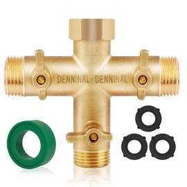 Denninal 3 Way Hose Splitter, Solid Brass High Flow 3 Way Water Hose Splitter with Metal Handle, Heavy Duty Faucet Spigot Splitter with Shut off Valve, 3/4 Inch Garden Tap Splitter