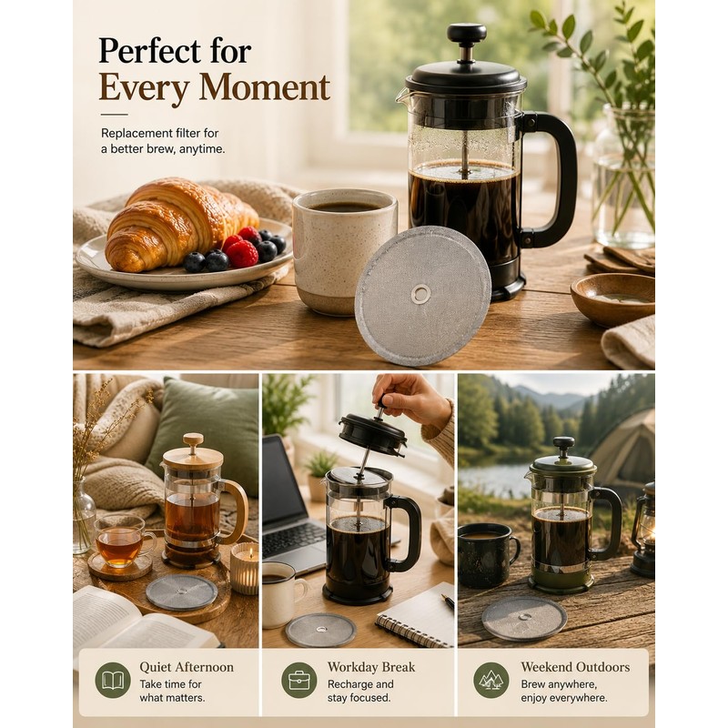Runzefeng Cafetiere Filter Mesh 4 Pack, 10.2cm Stainless Steel Filters