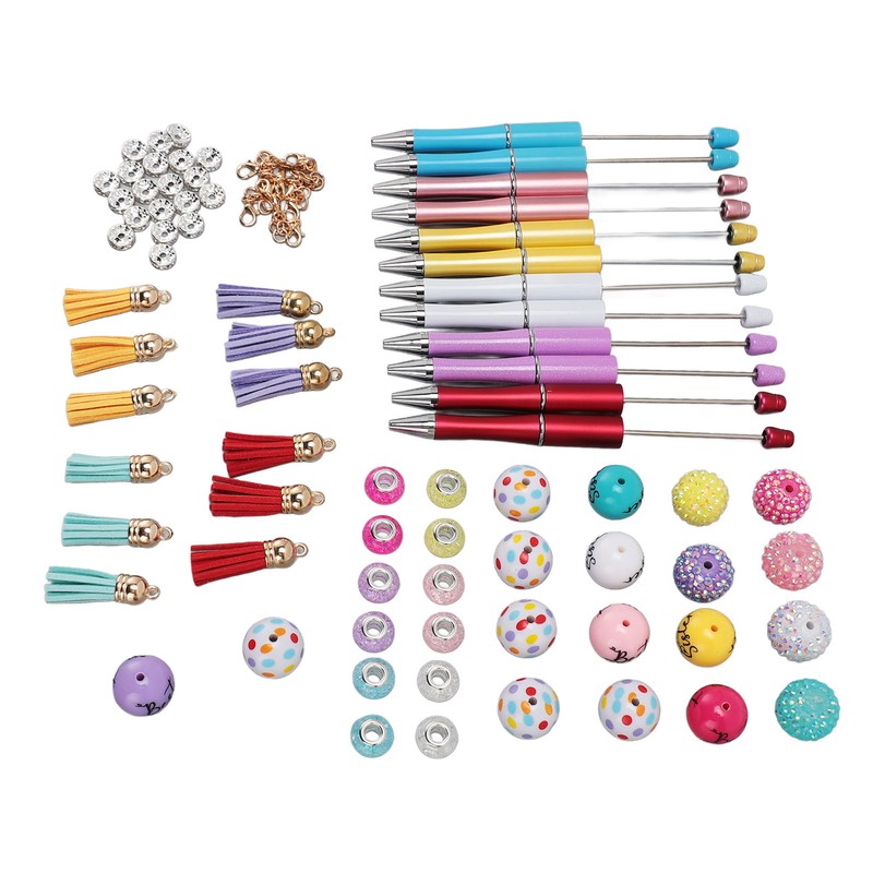 12PCS Beadable Pens Kit Bright Colors DIY Making Beaded Ballpoint