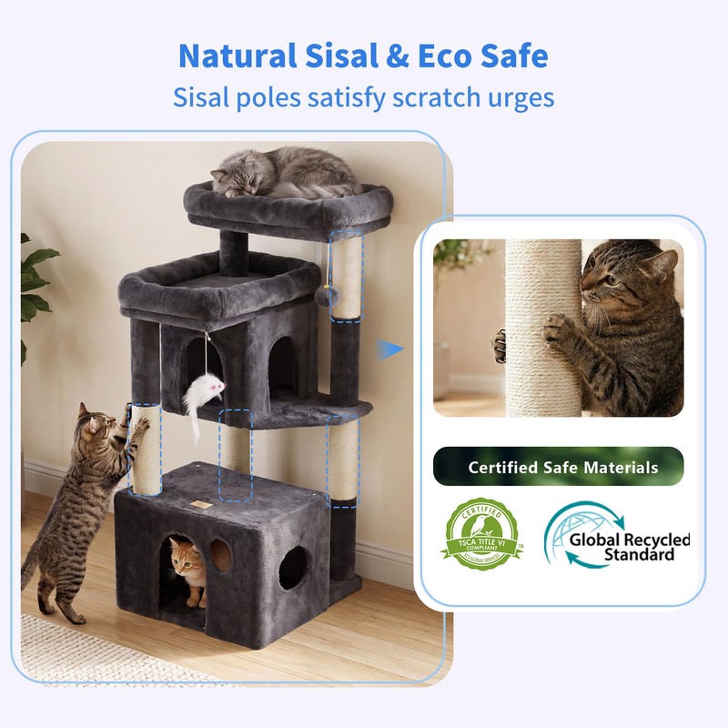Heybly 34.6" Cat Tree Anti-Tipping Floor Cat Condo for Kittens,