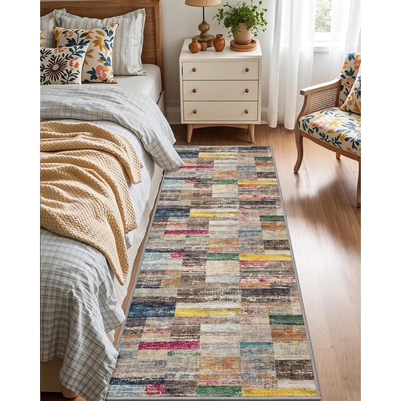 LUMI Washable Runner Rug, 3'x7' Non-Slip Hallway Mat, Low Profile
