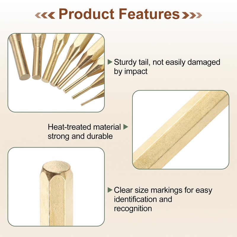 sourcing map Brass Punch 1/4" Non-marring Drive Pin Punch Cylindrical