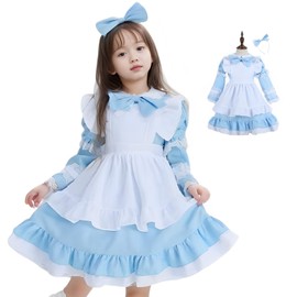 R-Dream Alice Cosplay, Children, Girls, Kids, Short Sleeve, Adjustable, Wonderland Costume, Maid Clothes, Dress, Apron, Cute, Halloween, Costume, Easter, Light Blue (L 4.7 - 51.2 inches (12 - 130 cm))
