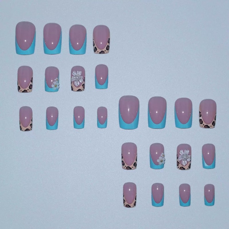 Square Press on Nails French Tip Fake Nails Medium False
