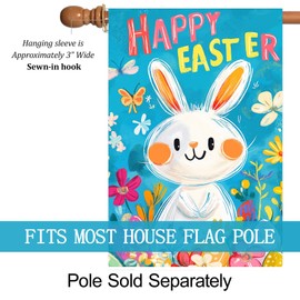 Texupday Happy Easter Cute Bunny Rabbit Easter Eggs Floral Decoration Vertical Spring Holiday House Flag Rustic Outdoor Yard Banner 28" x 40"