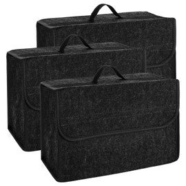 LDHHYH 3 Pack Car Boot Organisers Storage, Non-Woven Trunk Organizer with Anti-Slip Magic Tape, Foldable Car Boot Bags Suitable for All Vehicles, Grey(40x15x24cm)