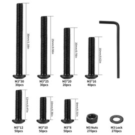 810 Pcs M3 Nuts and Bolts Set, Hex Socket Button Head Cap Screws Bolts and Nuts Set, Round Head Hex Socket Head Machine Bolts and Nuts and Washers Assortment Kit, Carbon Steel, Black (M3)