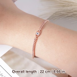 Evil Eye Bracelet for Women, Cuban Link Chain Bracelets Dainty Adjustable Everyday Jewelry Gift for Women Girls (Rose Gold)