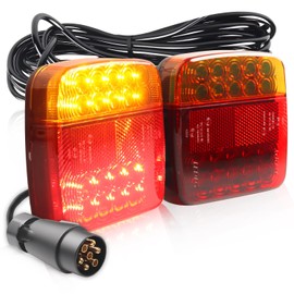 DYNVEX Magnetic LED Trailer Towing Light Kit, 24ft Cable with 7 Pin European Plug, [4 Excellent Lighting Modes] LED Trailer Lights, IP67 Waterproof Tail Tow Lights Kit for EU RV, Camper, Boat, Caravan