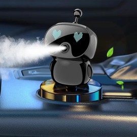 Robot Intelligent Aromatherapy Machine, Smart Cute Robot Car Air Freshener, Fine Spray/Fillable/Four-Gear Adjustment/Vibration Sensing/On-Off/Large Capacity Long-Lasting Fragrance/V1(Black, Hilton)