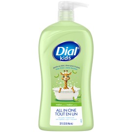 Dial Kids All-in-1 Body Wash + Hair + Bubble Bath, Melon Scent, 32 Fl Oz, Hypoallergenic Body Wash & Shampoo, No Tears Formula for Kids 2+ Years, No Parabens & Silicones
