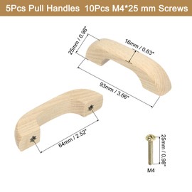 QUARKZMAN Set of 5 Wooden Drawer Handles 64 mm / 2.52 Inch Hole Spacing Beech Wood Kitchen Cabinet Knobs Handle Chest of Drawers Furniture Wood Colour