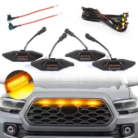 BreTrewri LED Grill Lights for Tacoma 2023 2020 2021 2022 TRD Off Road Sport OEM Grill - 4 PC Upgraded 3D Print Grille Lights (Amber Lights)