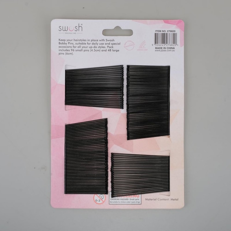 Swosh Bobby Pin Set, Black (Pack of 144)