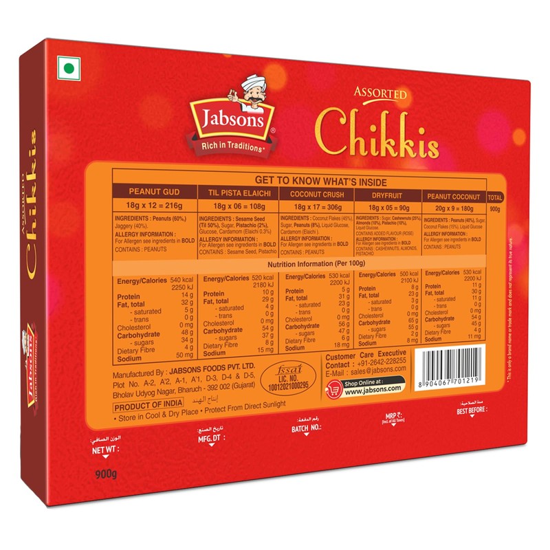 Jabsons - Chikki Assorted, Indian Sweet Brittles, 800 G (28.2