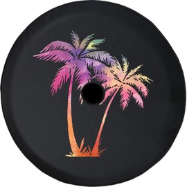 JL Spare Tire Cover Watercolor - Palm Trees on Beach Spare Tire Cover with Backup Camera Hole BUC (Fits: JL Accessories 2018+) Size 32 Inch