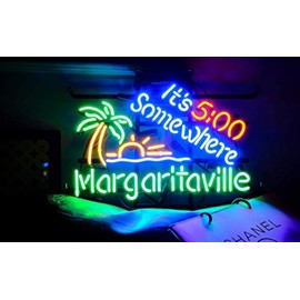 Glass Tube Neon Sign It's 5:00 Somewhere 17”×13” for Home Bedroom Garage Decor Wall Light, Striking Neon Sign for Bar Pub Hotel Man Cave Recreational Game Room