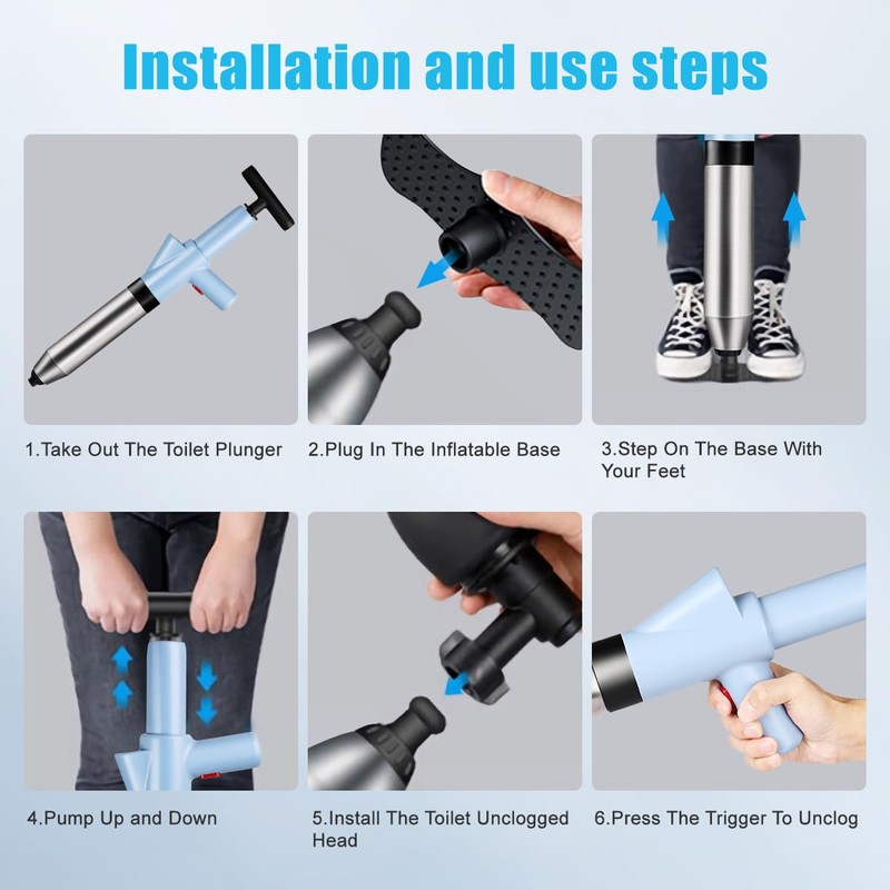 WOHPW Toilet Plunger, High Pressure Toilet Plunger Toilet Auger Air