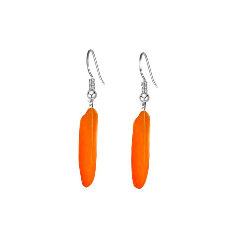 Orange Feather Earrings - Handmade Slim Look