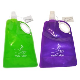 Zaffron Shop Wudu Helper Ablution Water Carrier Bottle with Handle (Purple and Light Green (2 Bottles))