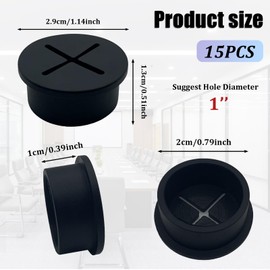 15 Pcs Desk Grommet 1 Inch Silicone Cable Hole Grommet Table Hole Covers for Cords Flexible Wire Grommet Organizer Cable Pass Through for Table, Computer Desk and Other Furnitures (Black)