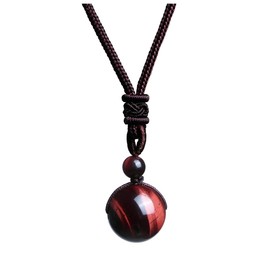 Top Plaza Natural Healing Crystal Stone Red Tiger Eye Pendant Necklace Round Gemstone Beads Pendant Necklaces with Nylon Cord 26 Inch