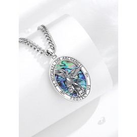 CELESTIA St. Michael Necklace for Men Women 925 Sterling Silver Arcangel Michael Pendant Protection Necklace Abalone Shell Jewelry Catholic Gifts for Men Religious Gifts for Women
