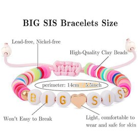 FNSIGHD Big Sister Bracelet,Colourful Adjustable Sister Bracelets with a Card,Colorful Letter Beads Big Sisters Gifts,Pink Bracelet Oldest Sisters Gifts for Little Girls Birthday Christmas Gifts