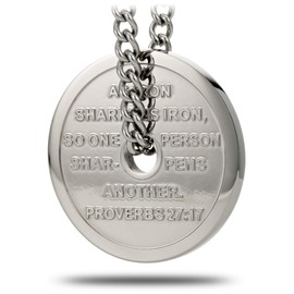 Men's Stainless Steel Weight Plate Necklace - Proverbs 27:17