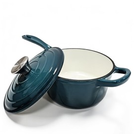 Davnjcka Enameled Cast Iron Saucepan, Non Stick Sauce Pan with Lid, Oven, Grill, Campfire & Stovetop Safe (Peacock Blue, 2 Quarts)