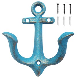 Notakia Vintage Cast Iron Nautical Anchor Wall Hooks Coastal Towel Hooks Decorative Wall Mounted Hanger for Beach House Lake House or Bathroom Decor Rustic Nautical Towel Rack (Blue, 1 Pack)