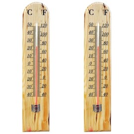 2 x Traditional Wooden Thermometer – Dual Scale Fahrenheit & Centigrade Temperature Measure – Indoor and Outdoor Use Thermometers – for Home, Garden, Greenhouse, Easy-to-Read with Hanging Hook
