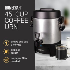 Homecraft 45-Cup Coffee & Hot Beverage Urn - Quick Brewing, Drip-Free Spout, Water Level Markings, Reusable Filter, & Carry Handles - Aluminum