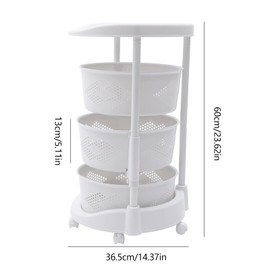 ILWorkTLs 3-Tier Adjustable Kitchen Storage Rack,3 Layer Rotating Vegetable Organizer with Lockable Casters,Multi-Layers Rotatable Baskets for Kitchen Bathroom Living Room,White
