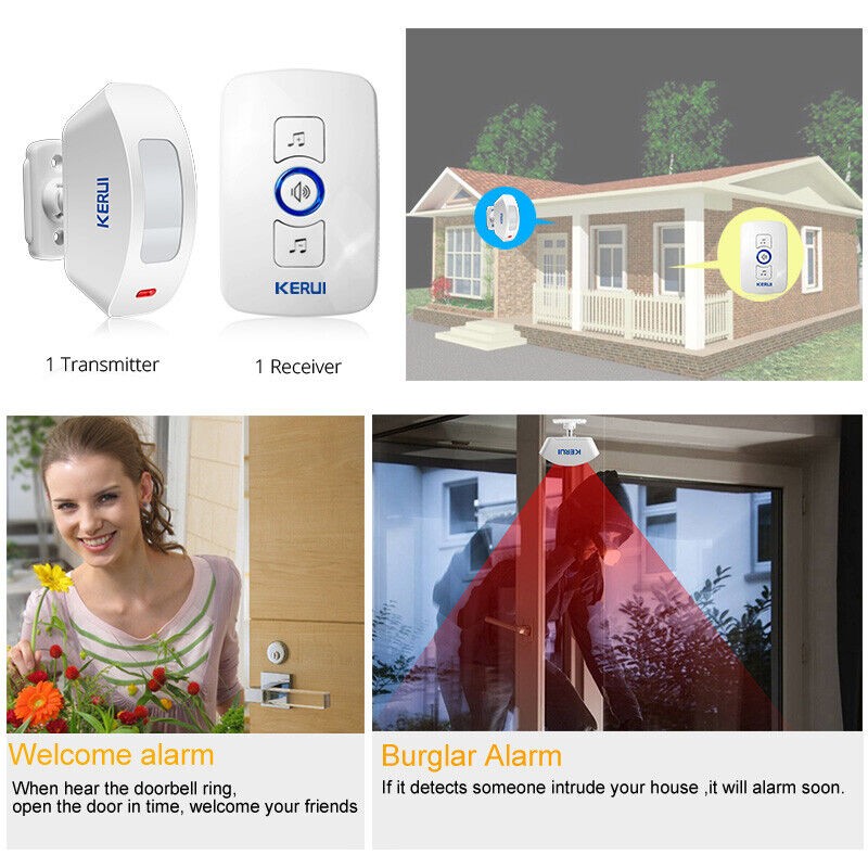 KERUI Home Security Wireless Outdoor Driveway Alarm Doorbell 2x Motion