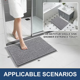 Bathroom Rugs 32x20, Extra Soft Absorbent Shaggy Chenille Bath Rugs, Rubber Backing, Machine Washable Bath Mats for Bathroom Floor, Shower and Tub, Home Decor Accessories, Grey